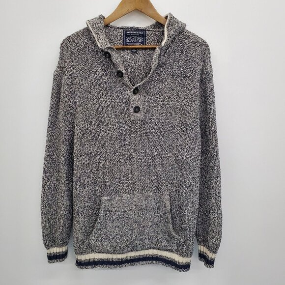 American Eagle Mens Pullover Hoodie Sweatshirt Sweater XL Gray 1/4 Button Pocket - Picture 1 of 11